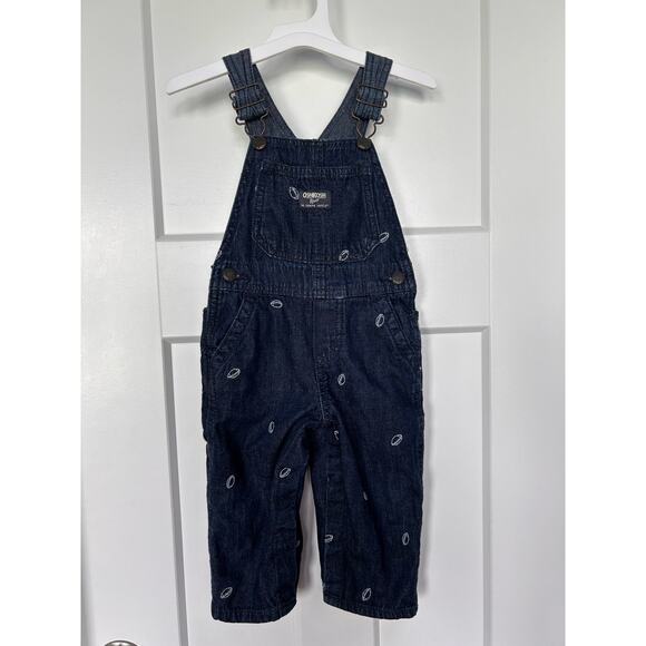 OshKosh B’gosh Other - OshKosh‎ B’gosh Football Embroidered Denim Overalls Blue Size 18M